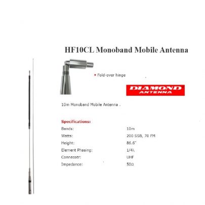 Diamond HF10CL Monoband Mobile Antena - Radio Komunikasi Diamond HF10CL Monoband Mobile Antena
